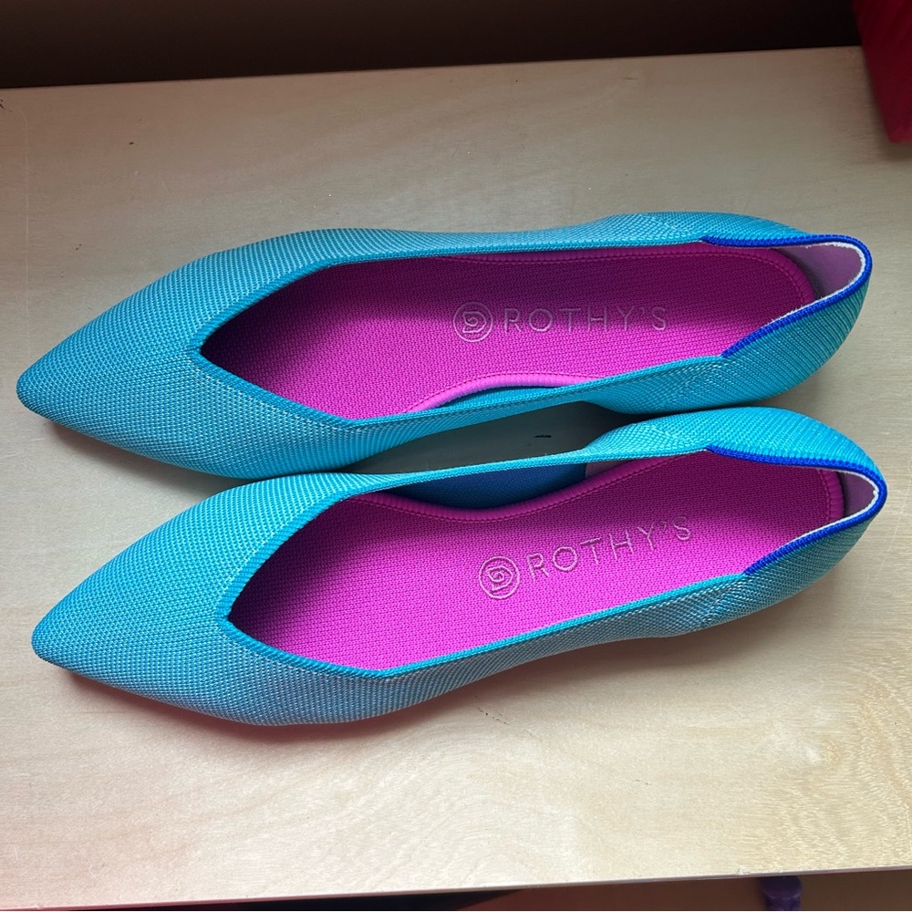 Rothy's Teal Flats with Pink Insole